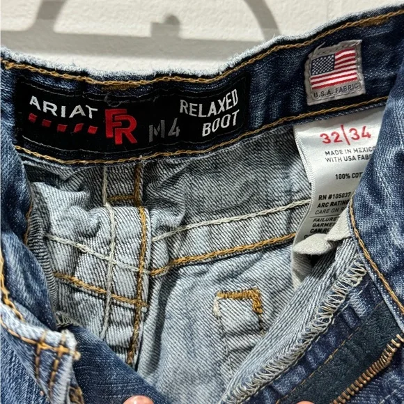 COPY - Ariat Work FR Jeans Mens 32x34 M4 Low Rise Boot Cut Blue Denim - Picture 4 of 5